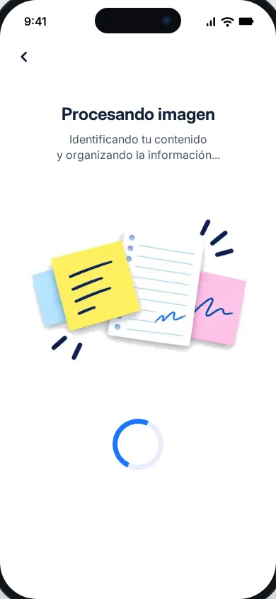 Pantalla de procesamiento mostrando que la IA está identificando el contenido de la imagen